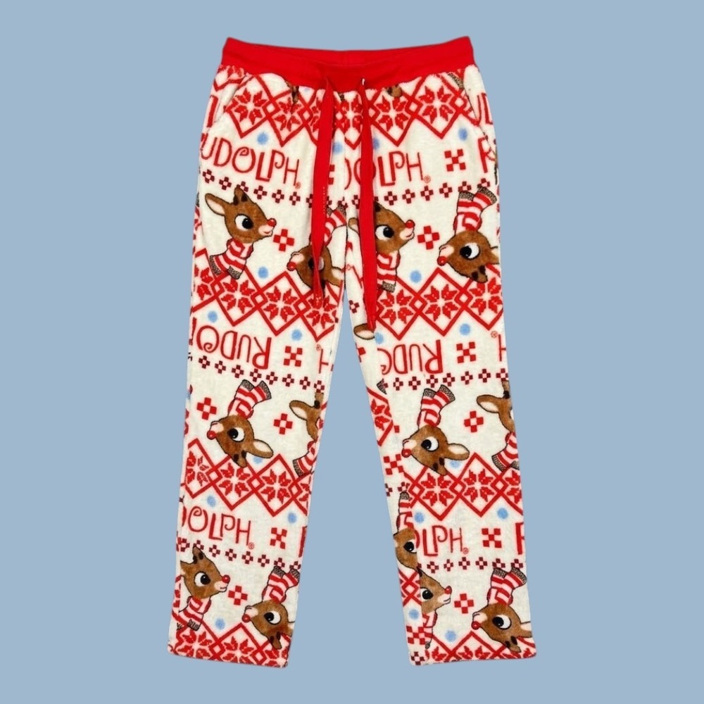 Rudolph The Red-Nosed Reindeer Womens Fleece Pajama Pants LARGE Holiday